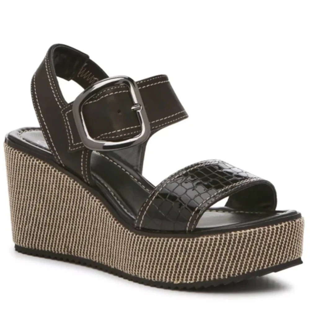 Donald J. Pliner NWOB Imani Wedge Sandal Black Croc Print size 9.5M